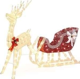 Yaheetech 4-Foot Pre-Lit Reindeer & Sleigh Set