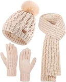 Women’s Winter Beanie Hat, Scarf, and Gloves Set