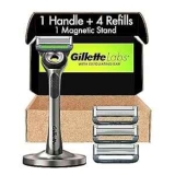 GilletteLabs Razors for Men with Exfoliating Bar w/ Magnetic Stand, 4 Refills
