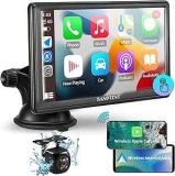 Sanptent 7″ Bluetooth CarPlay & Android Car Stereo Receiver w/ Rear Camera