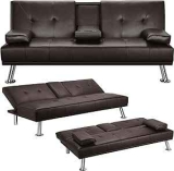 Yaheetech Modern Faux Leather Convertible Sofa Bed