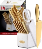 14-Piece Marco Almond MA21 Luxury Golden Kitchen Knife Set $66.38