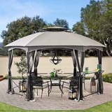 Sunjoy Ashton 15×15-Foot 2-Tone Hexagon Steel Gazebo w/ 2-Tier Dome Roof