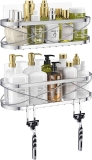 PARAKE 2-Pack Self-Adhesive Shower Caddy w/4 Hooks for Bathroom $12.99