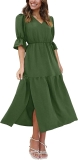 OFEEFAN Womens Casual Summer V Neck 3/4 Puff Sleeve Dress $13.59