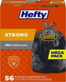 56-Count Hefty Strong Large Trash Bags 30 Gallon $11.57