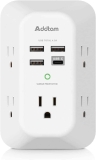 Addtam USB Wall Charger Surge Protector 5 Outlet Extender $11.37