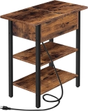 HOOBRO Side Table Flip End Table w/Charging Station and Shelves $53.54