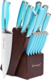 Emojoy 15 Piece Kitchen Knife Set with Block Wooden $39.97