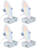4-Pk Hykolity 6in 5CCT Ultra-Thin LED Recessed Ceiling Light w/Junction Box $20.99