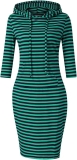 Missky Women Stripe Pocket Knee Length Slim Casual Hoodie Dress $9.99
