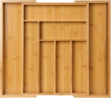 Pipishell Bamboo Expandable Drawer Organizer for Utensils Holder $11.69