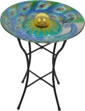 Teamson Home Handpainted Peacock Fusion Glass Solar Birdbath 18-in $26.12
