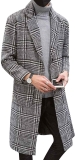 Uaneo Notch Lapel Single Breasted Plaid Mid Long Trench Pea Coat $47.99