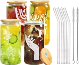 Veecom Glass Cups with Lids and Straws 4pcs Set 16oz $14.39