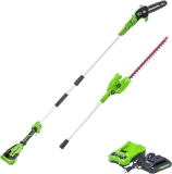 Greenworks 24V 8″ Cordless Polesaw + 20″ Pole Hedge Trimmer Combo