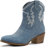 Globalwin Women’s Denim Western Cowboy Mid-Calf Boots