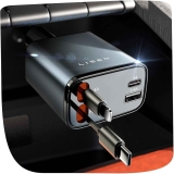 Lisen 4-in-1 USB-C / Lightning Retractable Car Charger