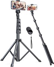 Stable & Portable 62″ Phone Tripod Stand with Wireless Remote  $11.99