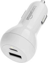 Amazon Basics Dual-Port Car Charger with 1 USB-C Port and 1 USB-A Port  $12.47