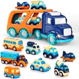 Forty4 Cars Toys, Big Transport Truck w/8 Small Pull Back Trucks $23.99