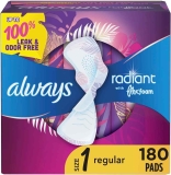 Always Radiant Feminine Pads For Women, Size 1 180ct $31.08