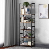 6 Tier Tall Rustic Metal Frame Standing Wood Bookshelf  $59.99