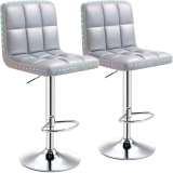 Set of 2 Adjustable Swivel Leather Counter Bar Stools with LED Lights  $99.50