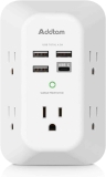 Addtam USB Wall Charger Surge Protector 5 Outlet Extender $12.91