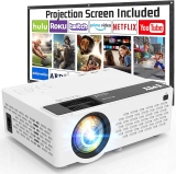 1080P Full HD 5500-Lumens Mini Projector with 100″ Projector Screen  $65.58