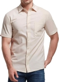 Men’s Linen Casual Button Down Short Sleeve Collar Plain Shirts  $5.29