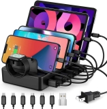HSicily 50W 6 Ports Charging Dock with 6 Mixed Cables Charger $22.99