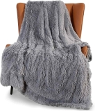 BEDSURE Soft Faux Fur Throw Blanket Light Grey $13.99